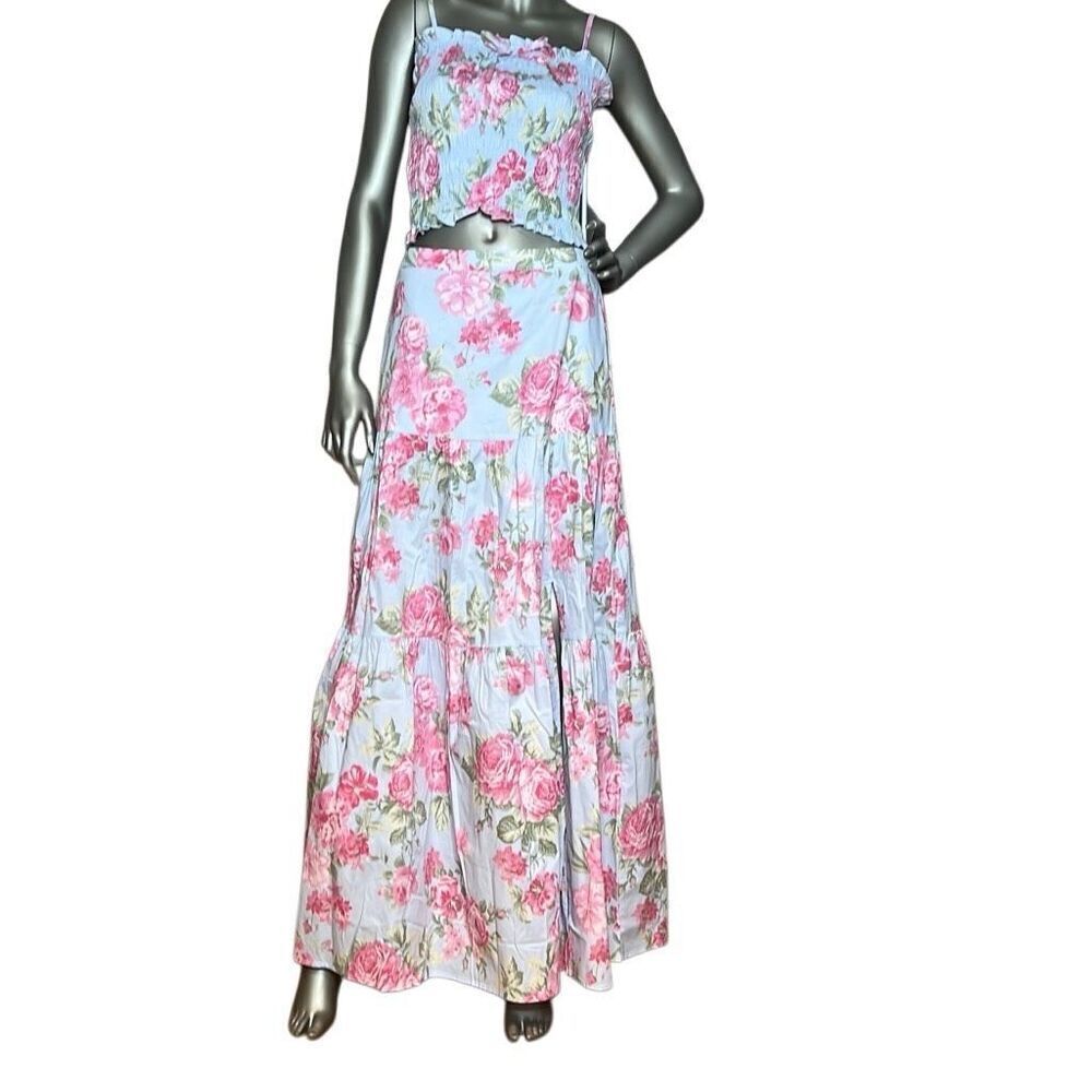 NWT WAYF Smock Tube Top and Maxi Tiered Skit Set Floral (011)